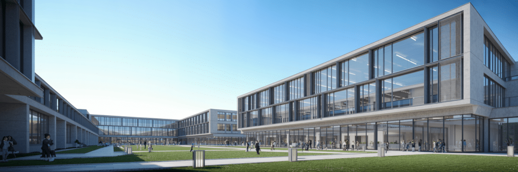 Campus de la faculté de médecine à Besançon avec bâtiments universitaires