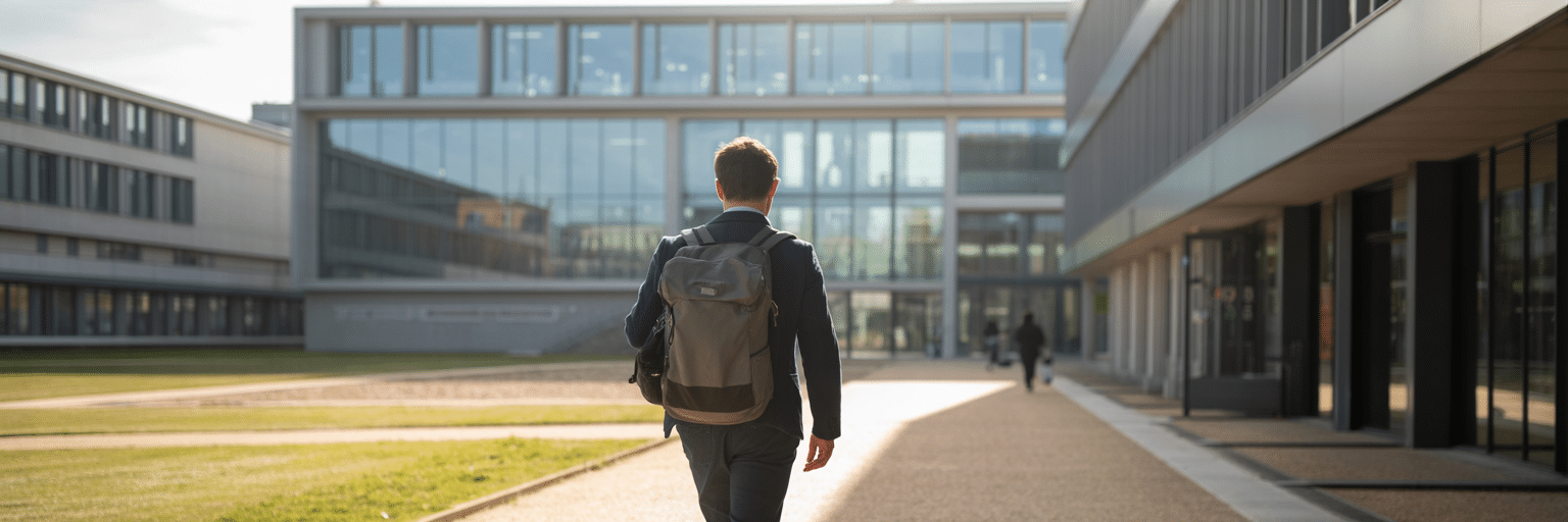 Étudiant rejoignant à pied la faculté de médecine de Besançon depuis sa résidence